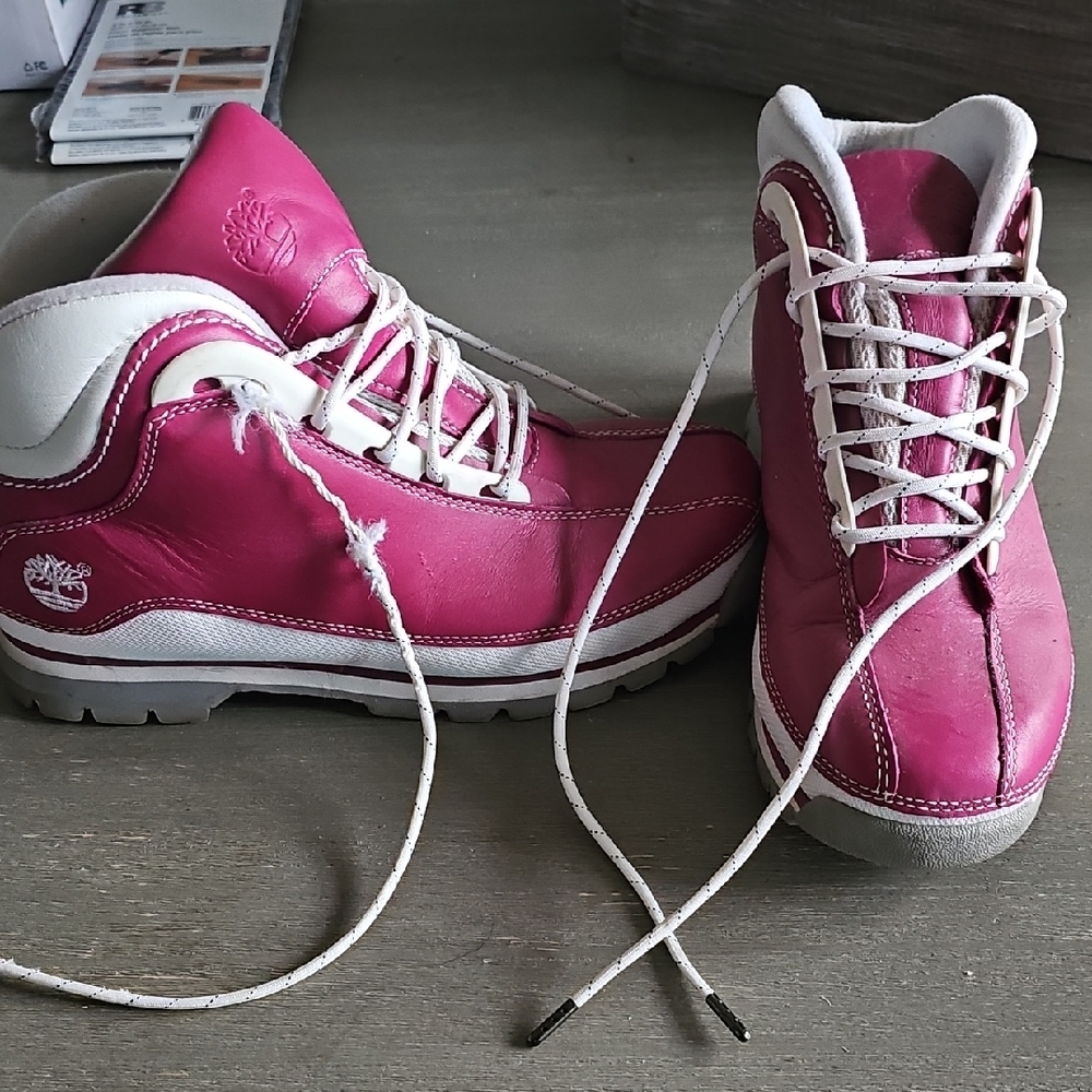 Timberland Fuchsia and White Boots